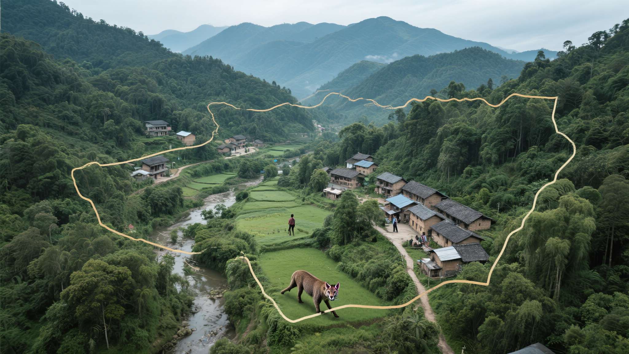 人类活动边界的模糊化：部分山区村落与野生动物栖息地之间缺乏有效的隔离缓冲带，客观